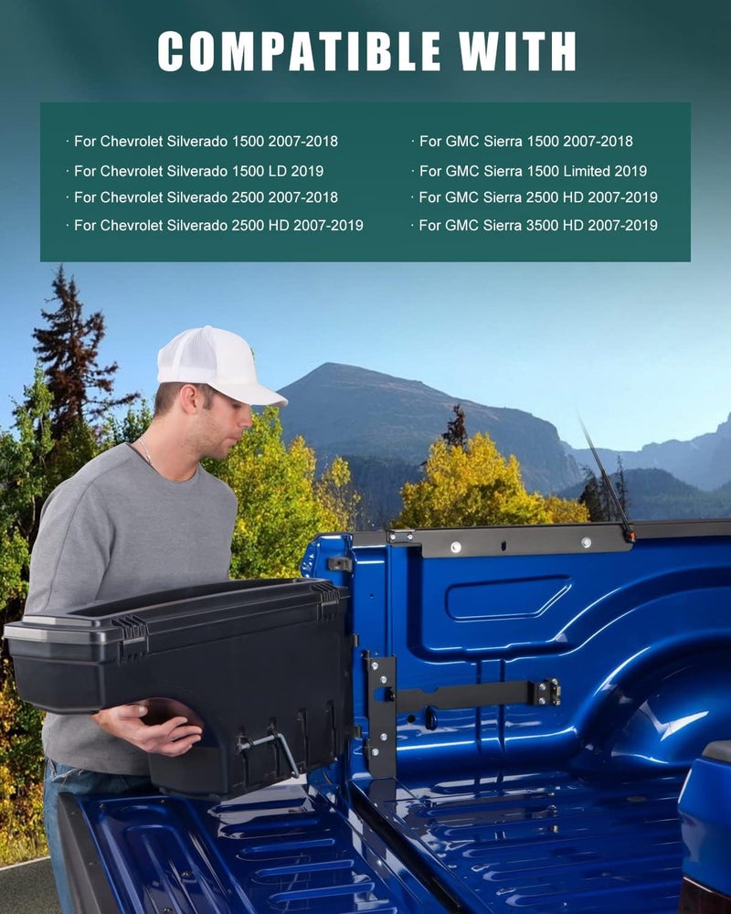 SCITOO صندوق أدوات | يناسب شيفروليه سيلفرادو 1500 2007-2018، شيفروليه سيلفرادو 1500 LD 2019، شيفروليه سيلفرادو 2500 2007-2018 | صندوق تخزين سرير الشاحنة، جانب السائق - Image 3